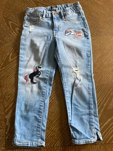 Girls GAP Kids Super Skinny Denim Jeans Size 7 Regular Appliqué Distressed - Picture 1 of 7