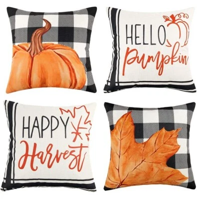 Fall Pillow Covers 18x18 Set 4 Fall Plaid Maple Leaf Fall Pillowcases - Image 1 of 4