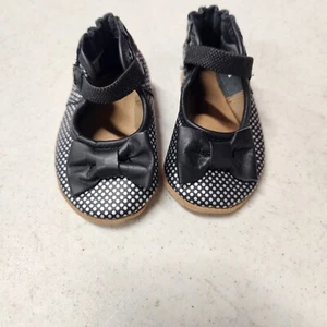 ROBEEZ Black Silver Leather Bow 0-6m Soft Crib Shoes Dressy Party Holiday - Picture 1 of 7