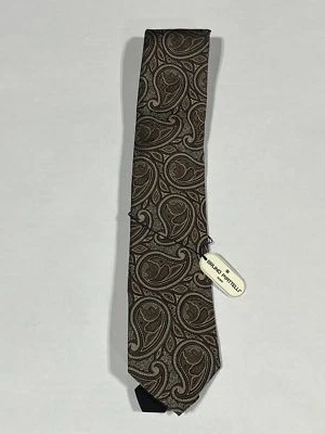 男式 Bruno Piattelli 棕色佩斯利图案领带手工制作纯丝绸新品 — 第 1/3 张图片