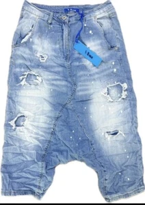 Sexy Woman Jeans Baggy tiefer Schritt Haremshose wadenlang blau Gr. L - Bild 1 von 4