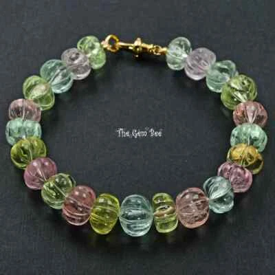 Браслет из желтого золота 18 карат с бериллом морганитом гелиодом аквамарином дыней 7,25 дюйма - Изображение 1 из 4