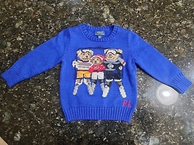 Suéter RalphLaurenBoys Esquí Intarsia Polo Oso Acanalado Cuello Redondo Talla 2 o 5 $295 Nuevo con Etiquetas Foto 1 de 4