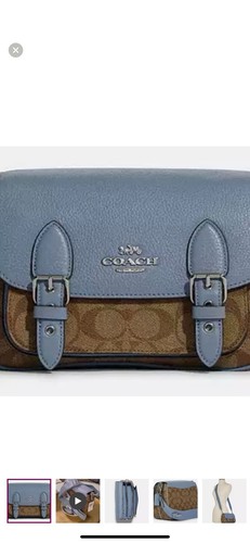 Tracolla Coach C6781 Lucy nuova con etichetta in tela firmata marmo blu cinturino regolabile