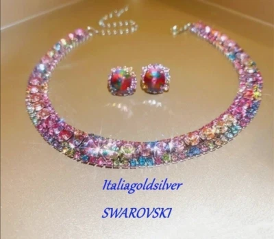 Collana Donna Collier Orecchini Argento con Cristalli Swarovski Originali Sposa - Immagine 1 di 4