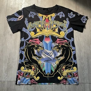 Christian Audigier Graphic Tee Sz L Black Studded Motorcycle Sword Skulll New - Picture 1 of 8
