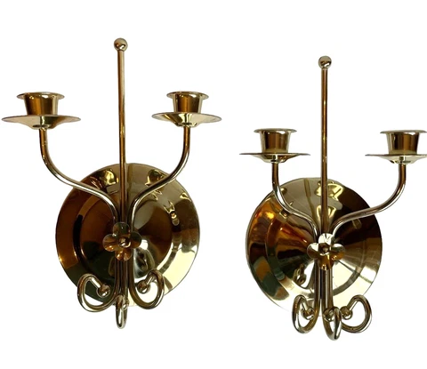 Pair of Vintage Home Interiors Double Arm Wall Sconces Flower Scroll Detailing Cover