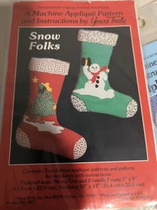 NEW Machine Applique Pattern for 2 Christmas Stockings Snow Folks by Yours Truly - Picture 1 of 4