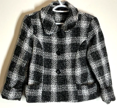 Investments petites  BLACK WHITE  WOMENS DOUBLE BREASTED PEACOAT JACKET size PS - Image 1 of 4