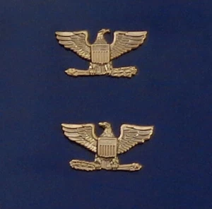 COL Colonel Eagle Birds SMALL Gold Pair Collar Pins CLUTCH BACK police sheriff - Picture 1 of 1