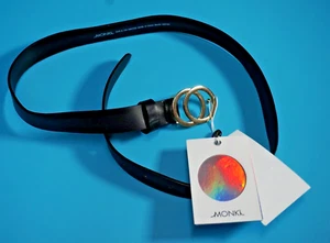 MONKI STOCKHOLM ~ DOUBLE CIRCLE BUCKLE BELT ~ BLACK / GOLD ~ SMALL 80-96cm WAIST - Picture 1 of 7