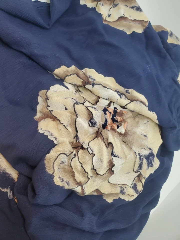 Rayon & cotton crinkle Floral Dress Fabric 1.5yds x 56" dk Blue drapes washable - Image 1 of 3