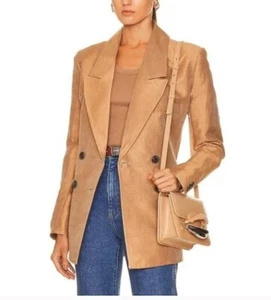 Smythe hellbraun Leinen Seide Mischung Fischgrätmuster zweireihiger Blazer $ 795 - Bild 1 von 9