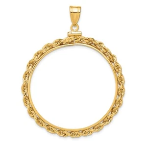 14k Yellow Gold 37mm 3mm Rope Screw Top Coin Bezel Pendant - Picture 1 of 4