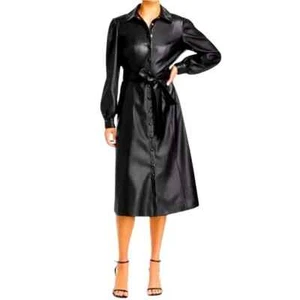 Evereve Negro Vegano Cuero Botón Delantero Camisa Vestido Trench Midi Manga Larga M - Imagen 1 de 10