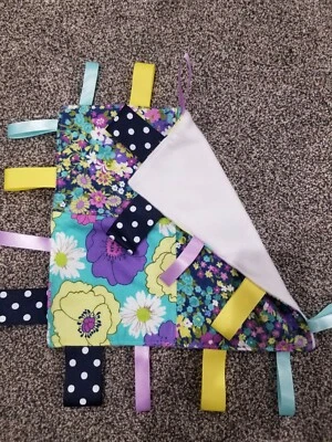 Taggies Minky Floral Patchwork Lovey Security Blanket Handmade Sensory Toy - Image 1 of 2