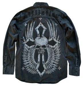 BRANDNEU Vintage Affliction Button Down Hemd FAST TIMES XL Neu mit Etikett Totenkopf schwarz - Bild 1 von 4