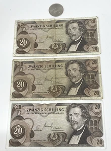 AUSTRIA 20 ZWANZIG SCHILLING 1967 (3) Note Currency Money + 5 Shilling Coin 1973 - Picture 1 of 9