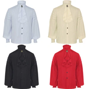 Men Medieval Pirate Shirt Puff Long Sleeve Top Blouse Vampire Pleated Front Soft - Picture 1 of 14