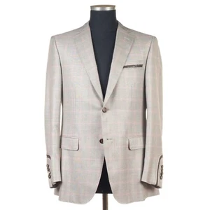 NWT RAVAZZOLO Wool Silk Suit Blazer Beige Brown Pink Plaid EU:54 R 6 US:44 - Picture 1 of 12