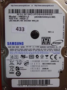 250 GB Samsung HM251JI | P/N: 31131B141A0QVO | 2009.04 #433 - Imagen 1 de 3