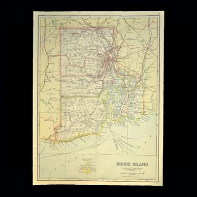 Mapa antiguo de RHODE ISLAND mapa ferroviario eléctrico Providence ferrocarril interurbano Foto 1 de 4