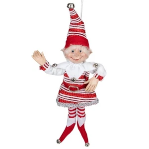 Select Artificials 13" Rojo y Blanco Menta Rayas Elfo con Campanas Jingle - Imagen 1 de 4