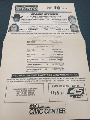 Flyer 1982 Backlund Wrestling programa wwwf Mulligan NWA Saito Ventura AWA FUJI Foto 1 de 4