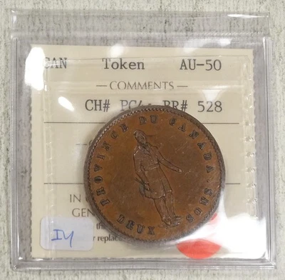 Lower Canada Quebec Bank Token, Ch-PC4, Almost Uncirculated ICCS AU-50 - Image 1 of 4