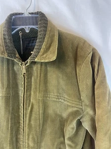 VINTAGE Brent Jacket Mens 38 Olive Green Corduroy Sherpa Lined Full Zip 70s - Picture 1 of 19