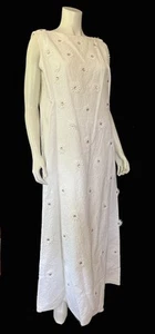Vintage Ivory Daisy Flower Applique Bow Dress '60s 50s White Gown Bridal Wedding - Picture 1 of 7
