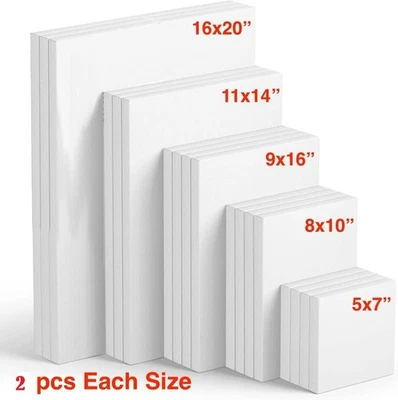 10 Pack Mixed Size Blank ARTIST CANVASES Stretched COTTON CANVAS Double Gesso - Image 1 of 4