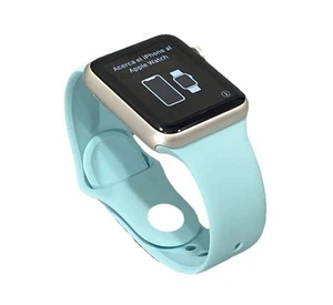 Apple Watch Series 1- 42MM Gray Aluminum Case Light Blue & White Bands GPS Reset - Zdjęcie 1 z 16