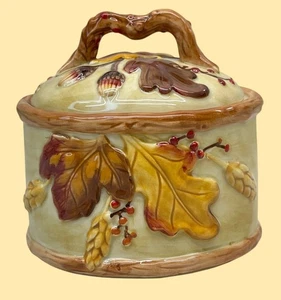Fitz and Floyd Harvest Fall Leaves Wheat Acorn Lidded Oval Box 4" - Picture 1 of 8