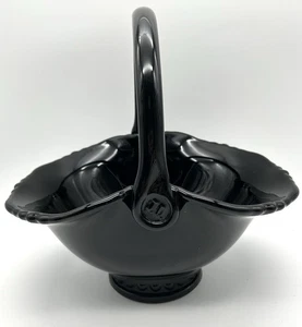 Tiara Exclusives Village Black Glass Basket Large Heavy Indiana Glass - Picture 1 of 7