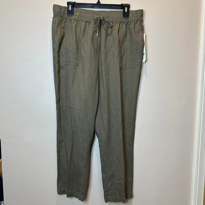 Nuevo con etiquetas Pantalones Calvin Klein Mujer Verde Oliva Mezcla Lino Talla Grande Bolsillos Carrera Foto 1 de 4