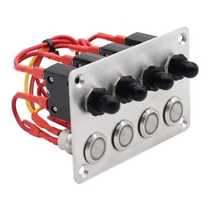 Aluminum 4 Gang Ignition Switch Panel with Waterproof Blue LED Buttons - Picture 1 of 21