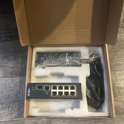 10 Port PoE Switch DIN Rail (8 PoE & Gigabit & SFP Uplink) 96W Unmanaged 802.3at - Image 1 of 2