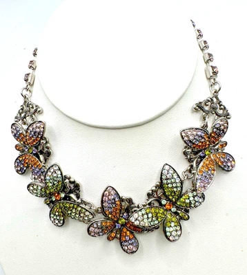 Vntg Suzanne Somers 蝴蝶项链 16-18 英寸珠宝银色链 — 第 1/4 张图片