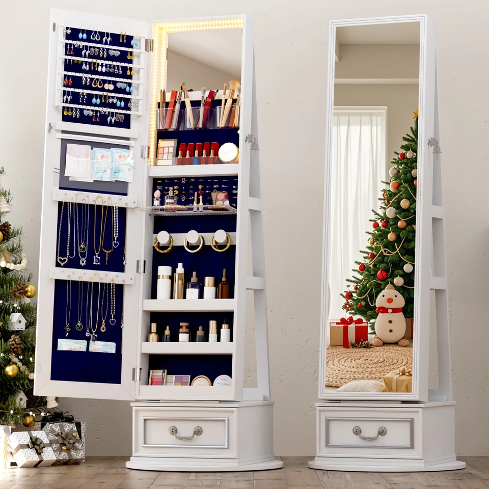 Armario Joyería Giratorio 360° con Espejo Largo Completo - Bloqueable y Luz LED de 3 Colores Foto 1 de 1