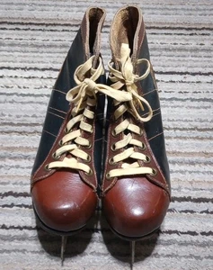 Patines de hielo Union Hardware vintage/antiguos años 40-50 talla 10 borgoña y negro - Imagen 1 de 9