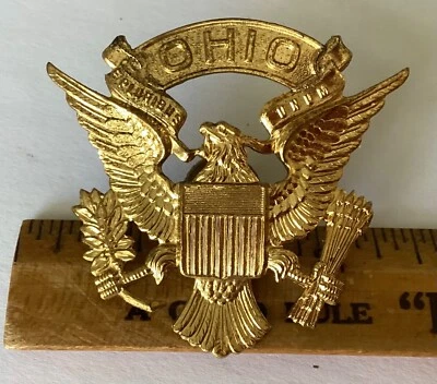 Insignia de sombrero de oficial de la Guardia Nacional de Ohio de colección. ¿Latón? Foto 1 de 4