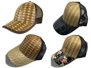 Unisex Plain Straw Wicker Woven Baseball Cap Curved Visor Summer Hat Snapback - Picture 1 of 9