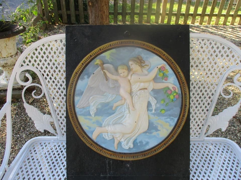 STUNNING ANTIQUE CAST IRON FIREPLACE COVER VICTORIAN ANGEL WITH CHERUB Cover