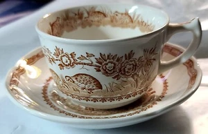 3 CUP & SAUCER SETS QUAIL BROWN MASONS IRONSTONE EXCELLENT! - Picture 1 of 3