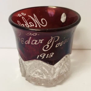 Cedar Point 1913 Small Etched Ruby Red Cut Glass Cup Mug “Mabel” - Picture 1 of 6