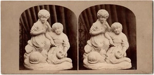 Angleterre.Statue Burns' Cottage Children.Photo Stereo.Albumen Stereoview.1860. - Foto 1 di 2