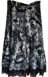 Diane von Furstenberg Womens Flared Midi Skirt Size 10 Black Scalloped Lace Trim