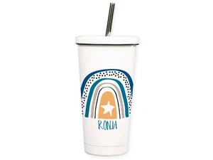 Trinkbecher To go mit Name und Strohhalm, Smoothiebecher, Regenbogen, Geschenk - Bild 1 von 5
