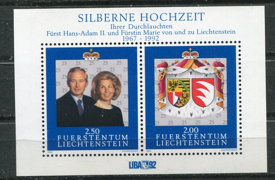 LIECHTENSTEIN 1992, REALEZA: CASAMENTO PRATA HANS-ADAM II, Scott 985 P/S, sem marca de charneira - Imagem 1 de 1